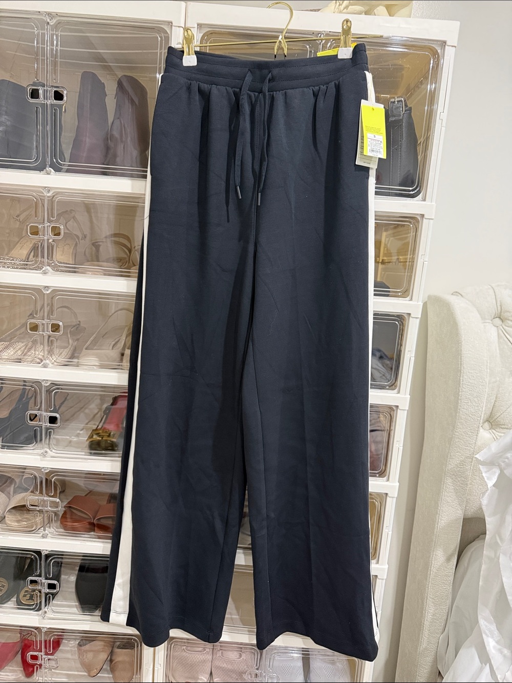 all in motion Black Wide-Leg Track Pants with White Side Stripe